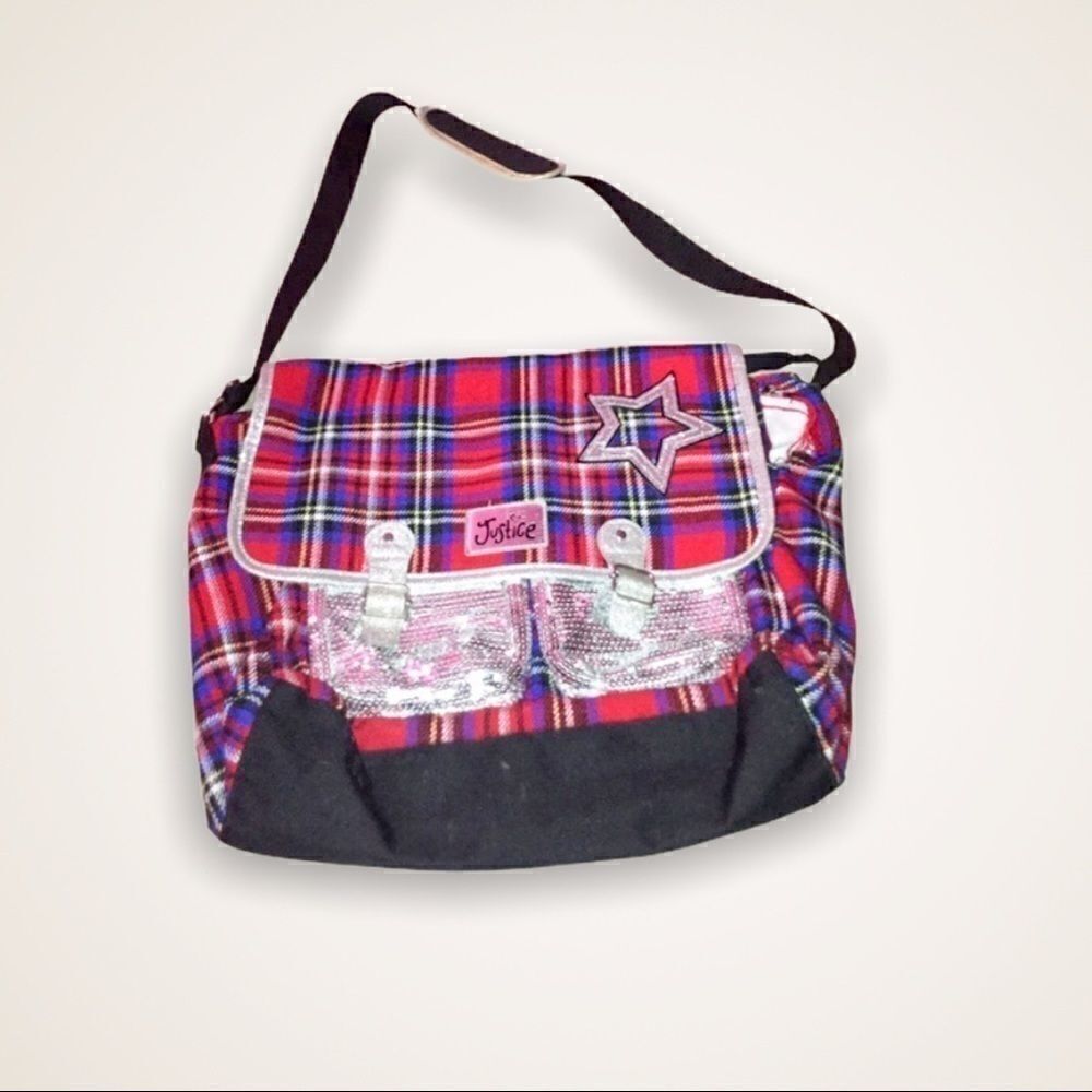 Justice Red Plaid Flannel Messenger Bag